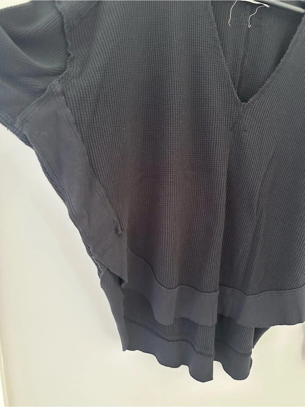 We The Free Relaxed Oversized Black Waffle Knit Thermal Top Sz Small - Picture 3 of 9